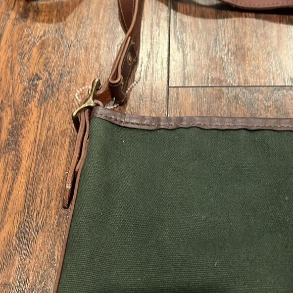 VTG made in USA Canvas Back shoulder bag green canvas brown leather trim EUC - Picture 5 of 16